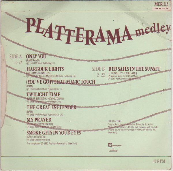 The Platters : Platterama Medley (7", Comp, Mono)
