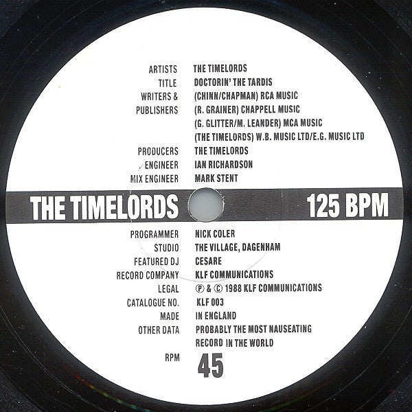 The Timelords : Doctorin' The Tardis (7", Single)