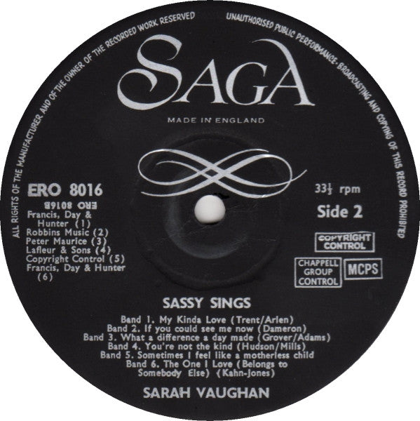 Sarah Vaughan - Sassy Sings (LP) (Good Plus (G)) - DaddyPop