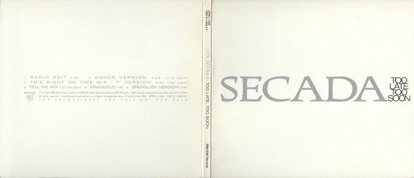 Jon Secada : Too Late, Too Soon (CD, Single, Ltd, Promo)
