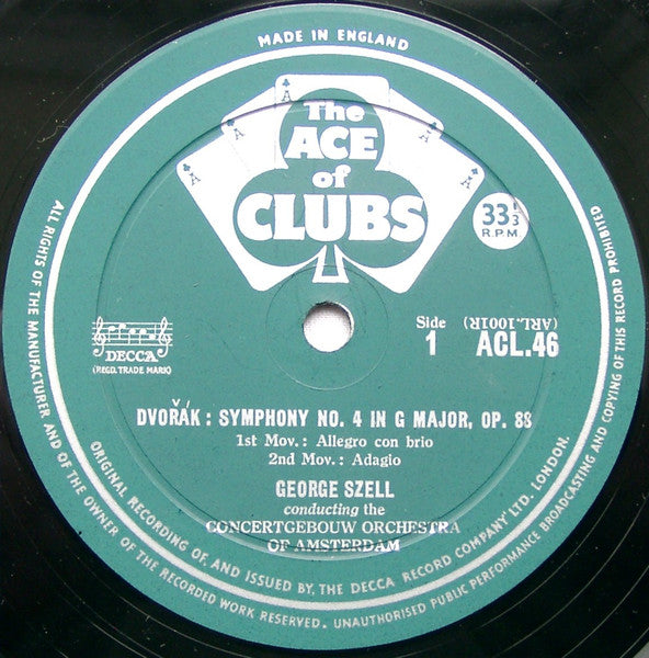 Antonín Dvořák, Concertgebouworkest, George Szell : Symphony No. 4 (LP, Mono, RE)