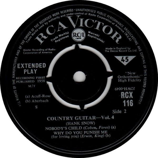 Hank Snow : Country Guitar Vol. 4 (7", EP, M/T)