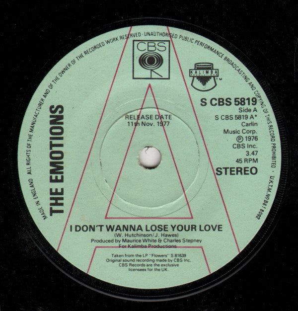 The Emotions : I Don't Wanna Lose Your Love (7", Single, Promo)