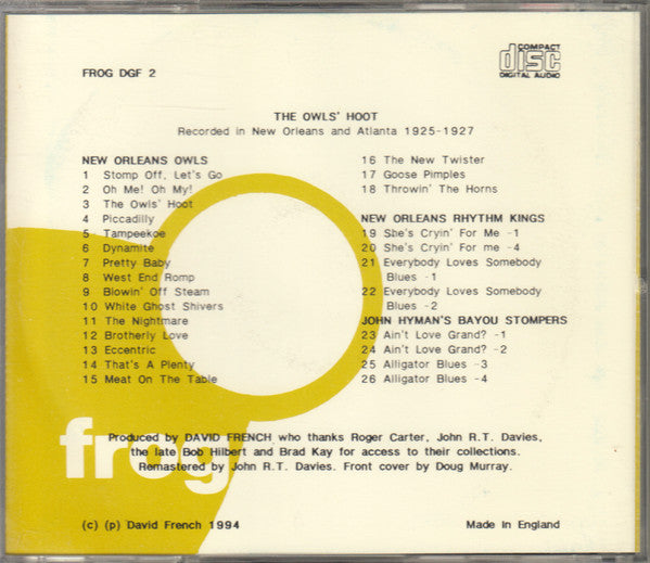 New Orleans Owls, New Orleans Rhythm Kings, John Hyman's Bayou Stompers : The Owls' Hoot! (CD, Comp, RM)