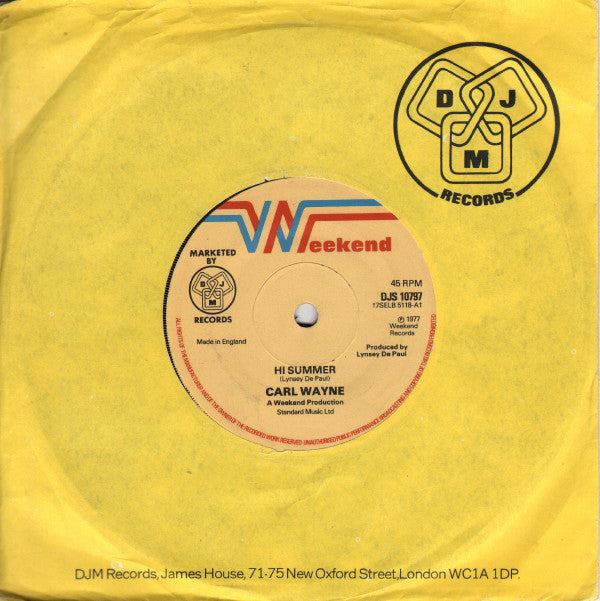 Carl Wayne : Hi Summer (7", Single)