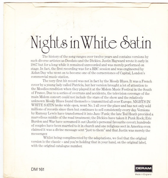 The Moody Blues : Nights In White Satin (7", Single, RE, Pus)