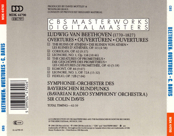 Ludwig van Beethoven, Sir Colin Davis, Symphonie-Orchester Des Bayerischen Rundfunks : Overtures (CD, Album, RE)