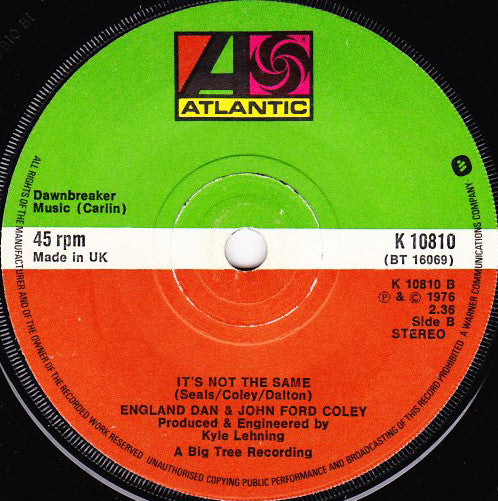 England Dan & John Ford Coley : I'd Really Love To See You Tonight (7", Single, Sol)