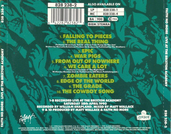 Faith No More : Live At The Brixton Academy (CD, Album, PDO)