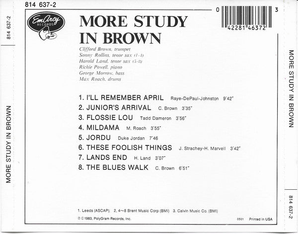 Clifford Brown : More Study In Brown (CD, Album, RE)