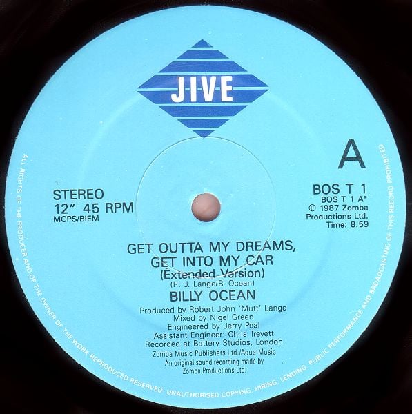 Billy Ocean : Get Outta My Dreams, Get Into My Car (12", Single)