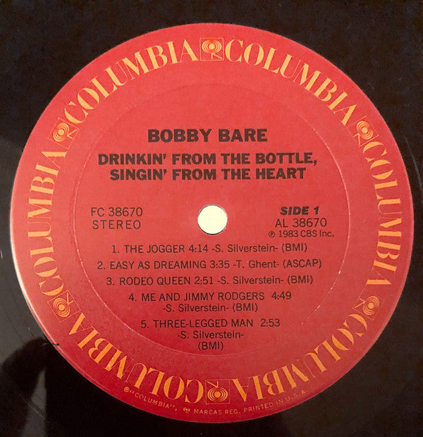 Bobby Bare : Drinkin' From The Bottle, Singin' From The Heart (LP, Album)