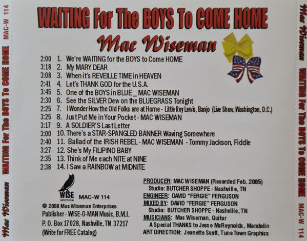 Mac Wiseman : Waiting For The Boys To Come Home (CD, Album, No )