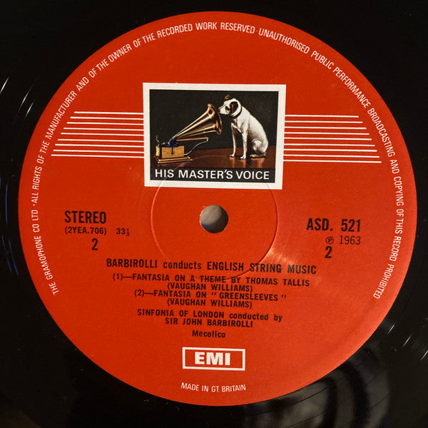 Sir John Barbirolli Conducts Sir Edward Elgar / Ralph Vaughan Williams - Sinfonia Of London With The Allegri String Quartet : English String Music (Introduction And Allegro For Strings ‧ Serenade In E Minor / Fantasia On A Theme By Thomas Tallis ‧ Fantasia On "Greensleeves") (LP, RP, ER2)