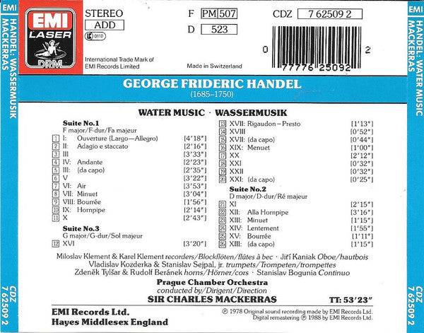 Georg Friedrich Händel / Sir Charles Mackerras : Water Music - Wassermusik (CD, Album)