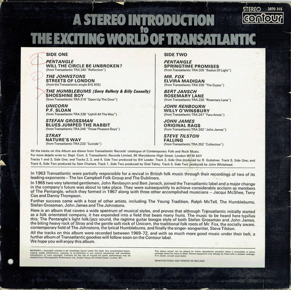Various : A Stereo Introduction To The Exciting World Of Transatlantic (LP, Comp)
