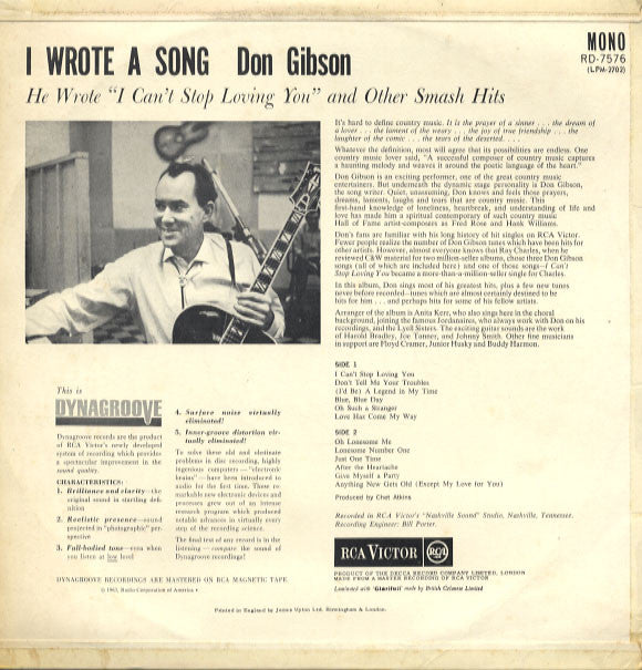 Don Gibson : I Wrote A Song... (LP, Comp, Mono)