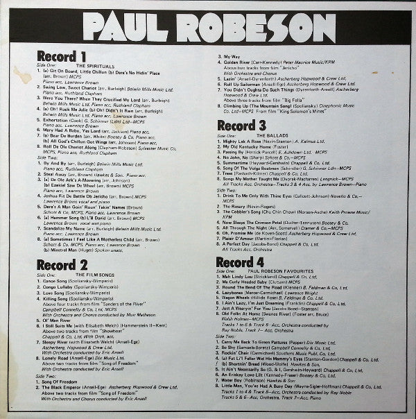Paul Robeson - The Spirituals The Film Songs The Ballads Paul Robeson Favourites (4xLP) (Very Good Plus (VG)) - DaddyPop