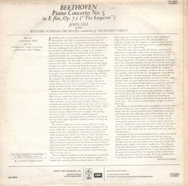 Ludwig van Beethoven, John Lill, Alexander Gibson, Royal Scottish National Orchestra : Piano Concerto No. 5 "Emperor" (LP)