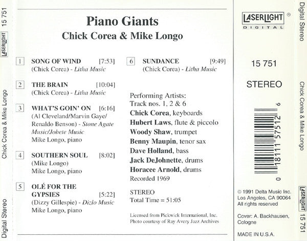 Chick Corea & Michael Longo : Piano Giants (CD, Comp)