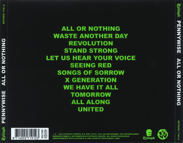 Pennywise : All Or Nothing (CD, Album)