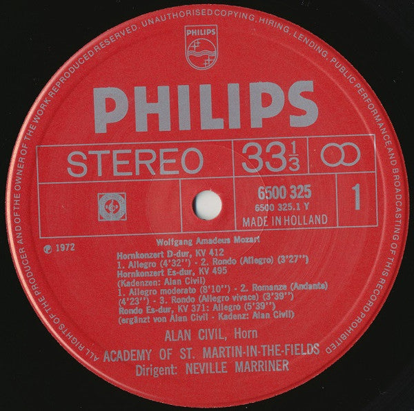 Wolfgang Amadeus Mozart / Alan Civil, The Academy Of St. Martin-in-the-Fields, Sir Neville Marriner : Die 4 Hornkonzerte (LP)