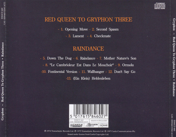 Gryphon : Red Queen To Gryphon Three / Raindance (CD, Comp, RE)