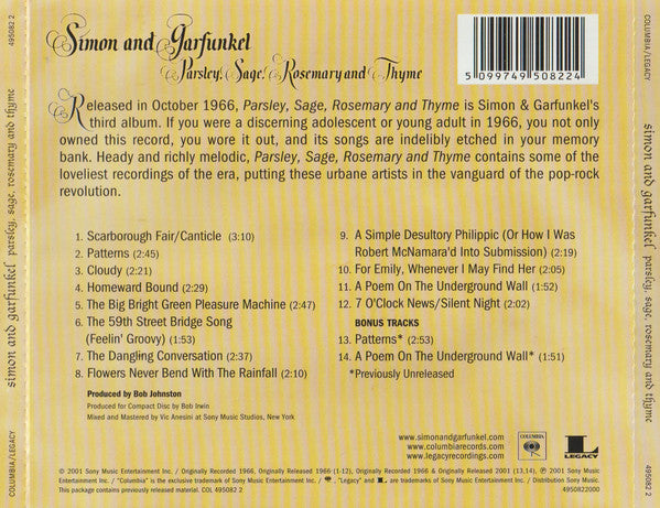 Simon & Garfunkel : Parsley, Sage, Rosemary And Thyme (CD, Album, Mono, RE, RM)