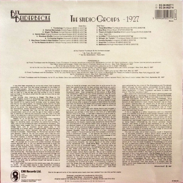 Bix Beiderbecke With Frankie Trumbauer And His Orchestra : The Studio Groups - 1927 (LP, Album, Comp, Mono)