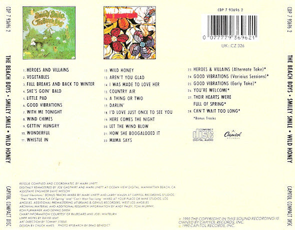 The Beach Boys : Smiley Smile / Wild Honey (CD, Comp, Mono, RM)