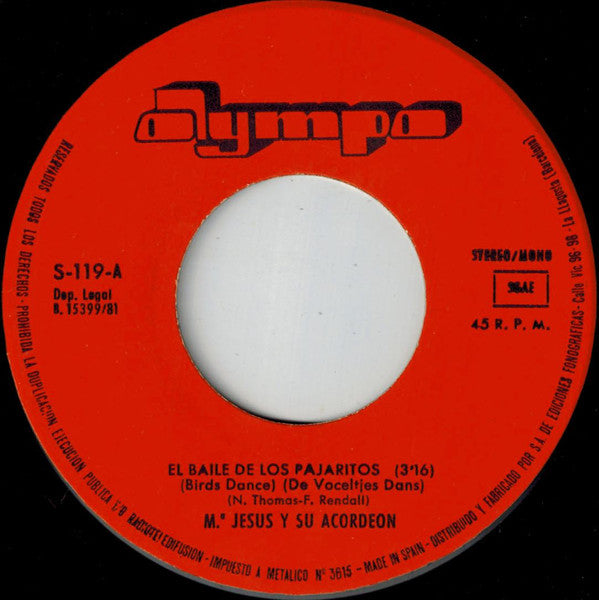 Mª Jesús Y Su Acordeón : El Baile De Los Pajaritos = Birds Dance (7", Single)