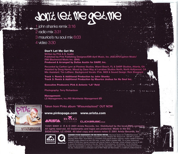 P!nk : Don't Let Me Get Me (CD, Single, Enh)