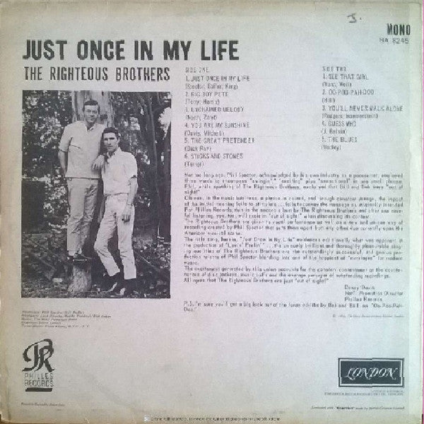 The Righteous Brothers : Just Once In My Life (LP, Album, Mono)