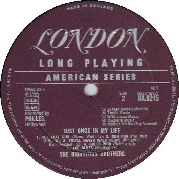 The Righteous Brothers : Just Once In My Life (LP, Album, Mono)