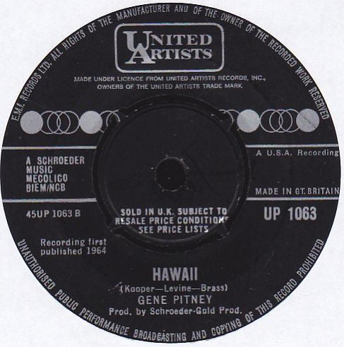 Gene Pitney : It Hurts To Be In Love (7", Single)