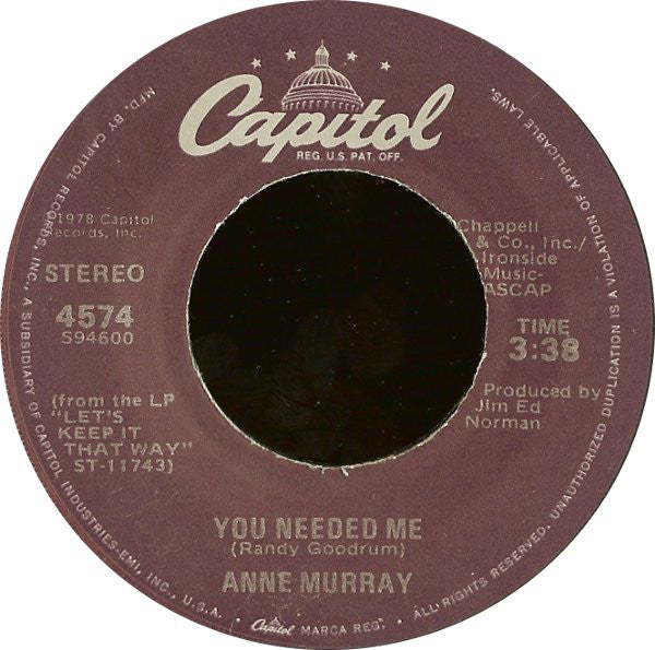 Anne Murray - You Needed Me (7) (Very Good Plus (VG)) - DaddyPop