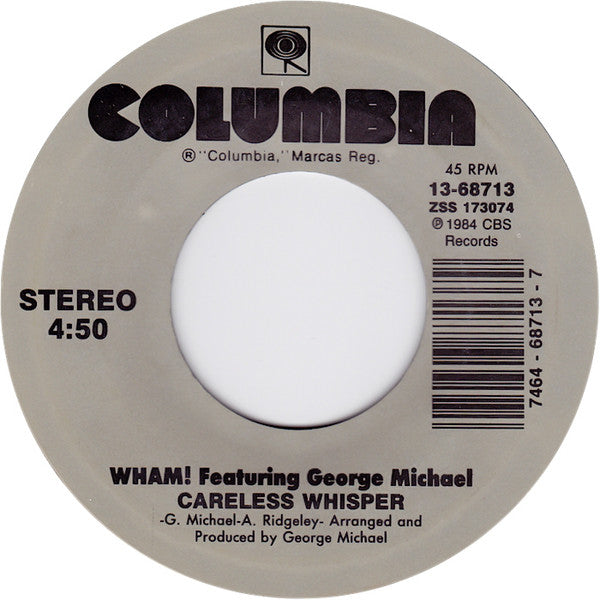 Wham! Featuring George Michael : Careless Whisper (7", RE)