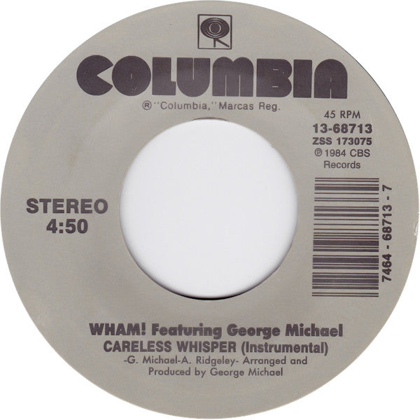 Wham! Featuring George Michael : Careless Whisper (7", RE)