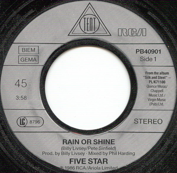 Five Star : Rain Or Shine (7", Single)
