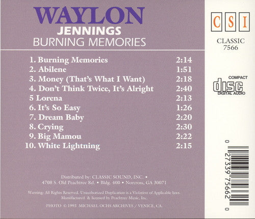 Waylon Jennings : Burning Memories (CD, Comp)