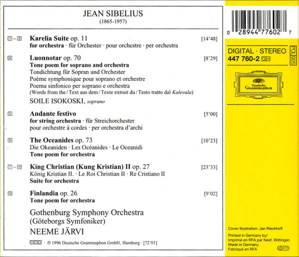 Jean Sibelius - Soile Isokoski · Göteborgs Symfoniker · Neeme Järvi : Finlandia · Luonnotar · Karelia Suite · Oceanides · King Christian (CD, Album)