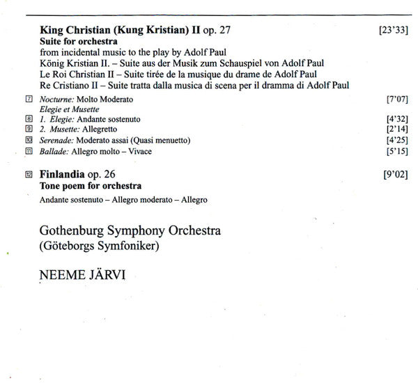 Jean Sibelius - Soile Isokoski · Göteborgs Symfoniker · Neeme Järvi : Finlandia · Luonnotar · Karelia Suite · Oceanides · King Christian (CD, Album)