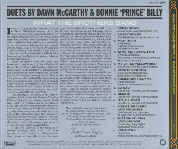 Dawn McCarthy & Bonnie "Prince" Billy : What The Brothers Sang (CD, Album)