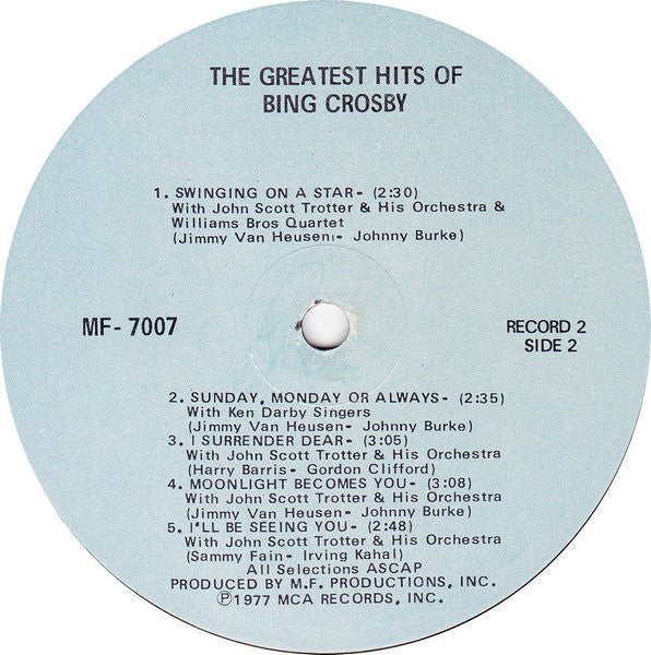 Bing Crosby : The Greatest Hits Of Bing Crosby (2xLP, Comp)