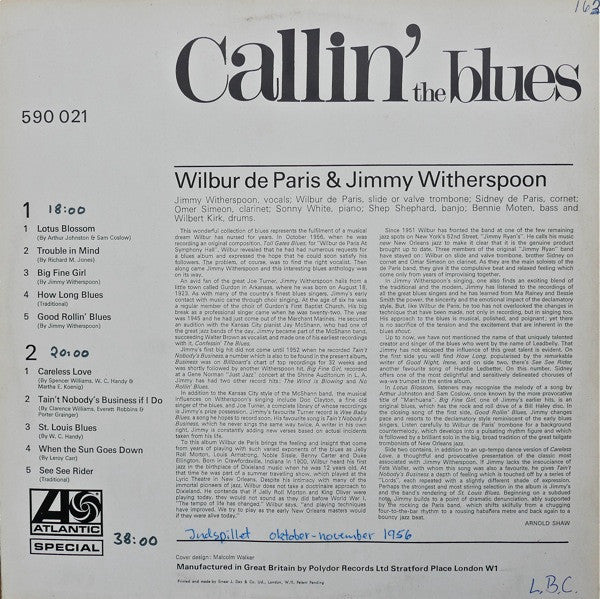 Jimmy Witherspoon With Wilbur DeParis* And Sydney DeParis* : Callin' The Blues (LP, Album)
