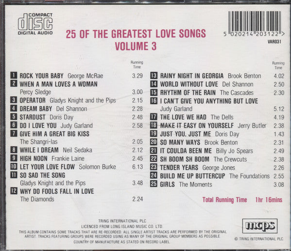 Various : 25 Of The Greatest Love Songs - Volume 3 (CD, Comp)