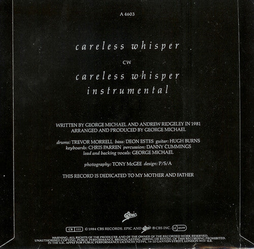 George Michael : Careless Whisper (7", Single, Pap)