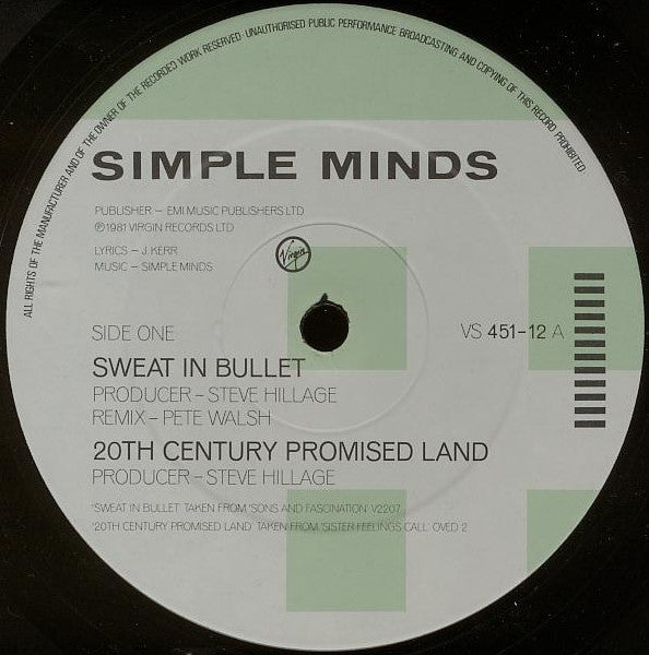 Simple Minds - Sweat In Bullet (12) (Very Good Plus (VG)) - DaddyPop