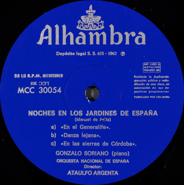 Joaquín Rodrigo, Narciso Yepes, Manuel de Falla, Gonzalo Soriano, Orquesta Nacional De España Director Ataúlfo Argenta : Concierto De Aranjuez / Noches En Los Jardines De España (LP, RE)
