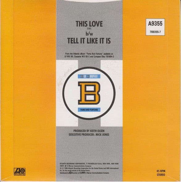 Bad Company (3) : This Love (7", Single, Ltd, Pat)
